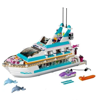 

Girl Building Blocks Holiday Boat 3D Building Blocks Children's Toys Compatible Lepin Friends Dolphin Yacht Toys Christmas Gift