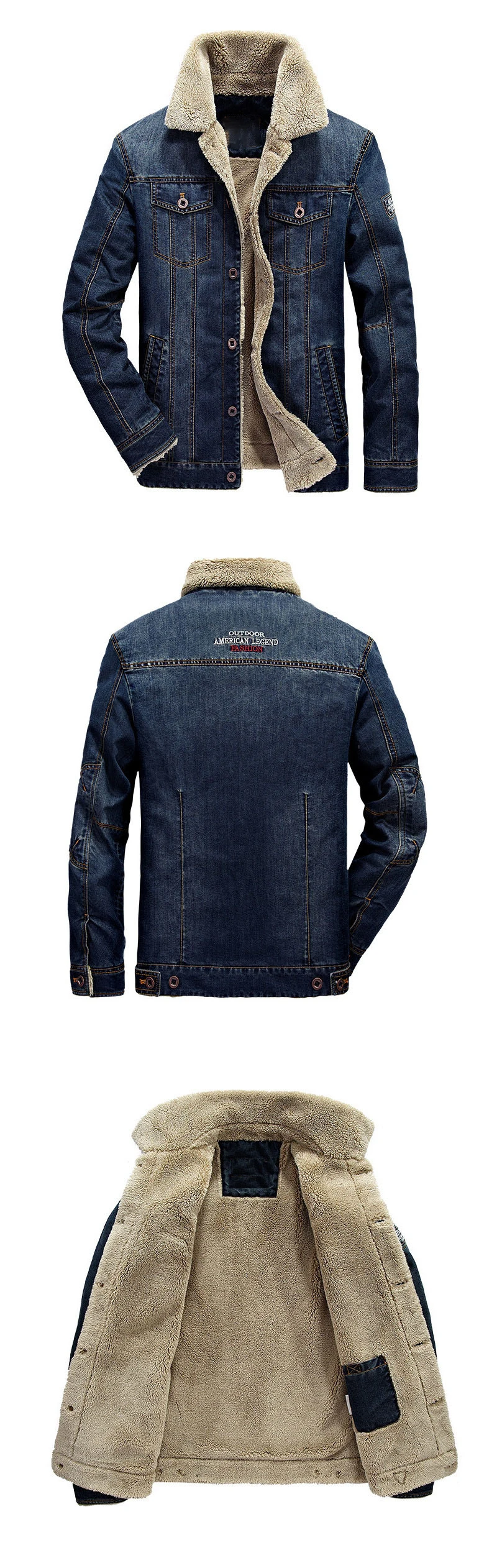2019 Mens Winter Thick Fleece Chest Pockets Rodeo Lined Denim Jackets Fashion Mens Jeans Jacket Thicken Warm Winter Outwear Male