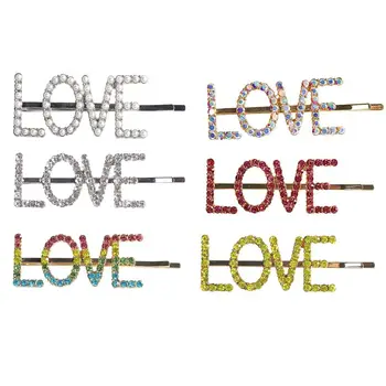 

Elegant Fresh Style Women Girls Hairpins Colorful Rhinestone Love Capital Letters Hair Clips Sweet Side Bangs Styling Barrettes
