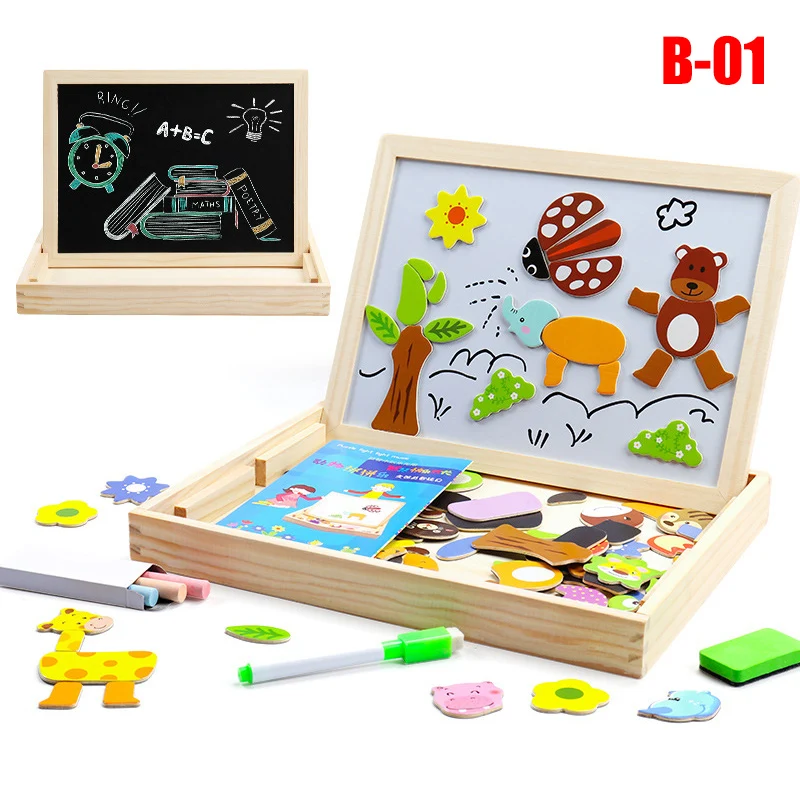 Children Intellectual Wood Magnetic Puzzle Set Early Education Puzzle Children Drawing Board Toys High Quality - Цвет: b-01