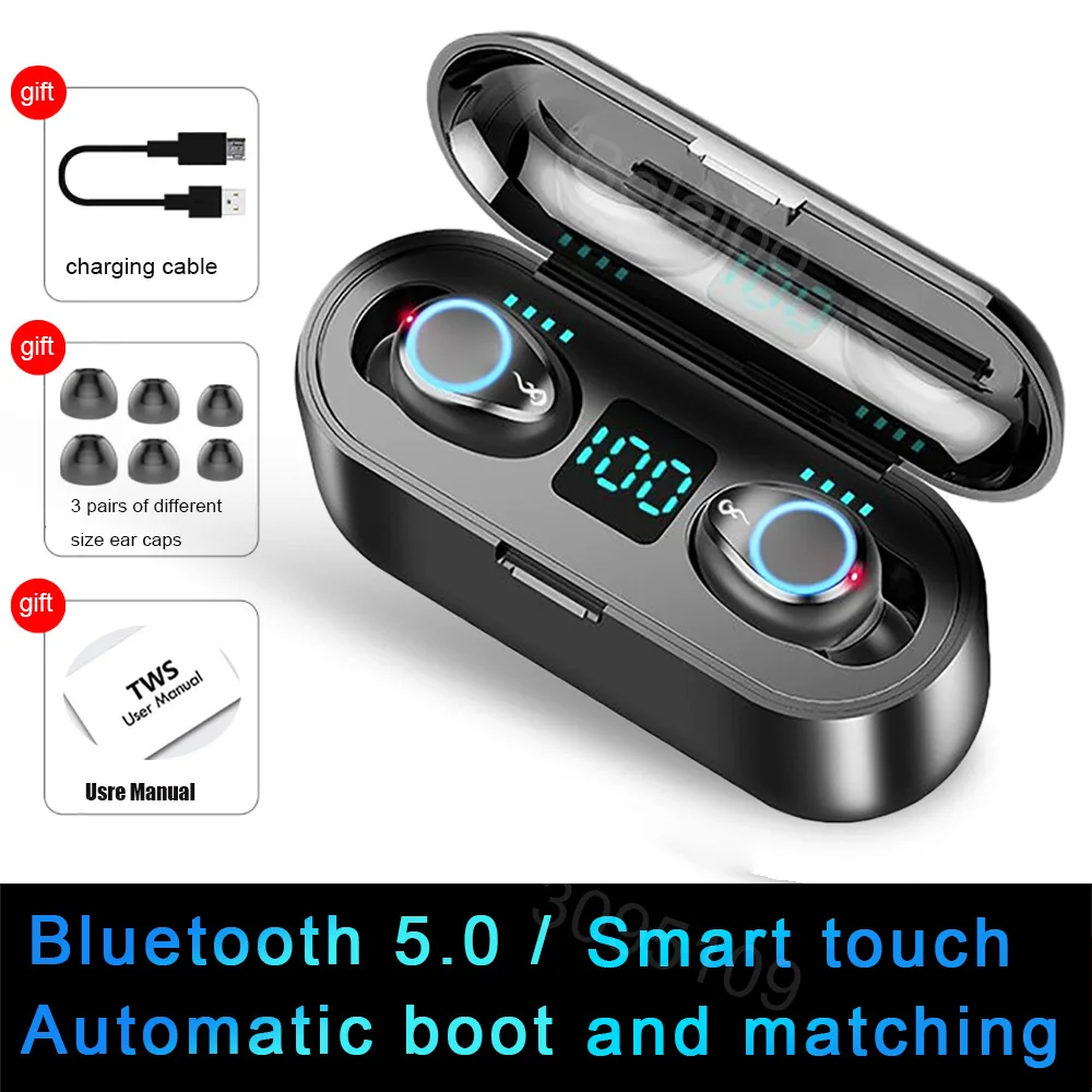 TWS-наушники F9 с поддержкой Bluetooth 5 0 и зарядным футляром на 2000 мА · ч | Электроника