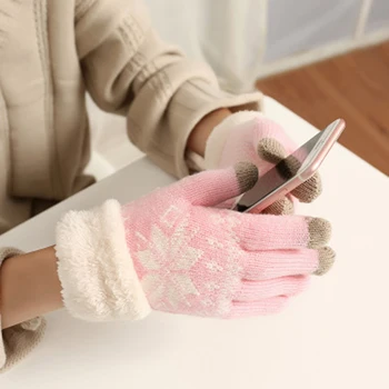 

Winter Christmas Deer Knitted Gloves Women Thicken Touch Screen Gloves Warm Snow Elk Full Finger Mittens Xmas Gift Luvas