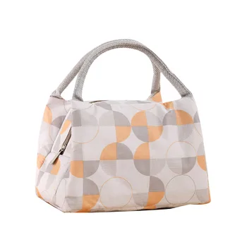 

Unisex Lunch Bag Geometric Print Box Storage Bag Food Heat Preservation Cold Insulation Bento Pouch for Student White-collar