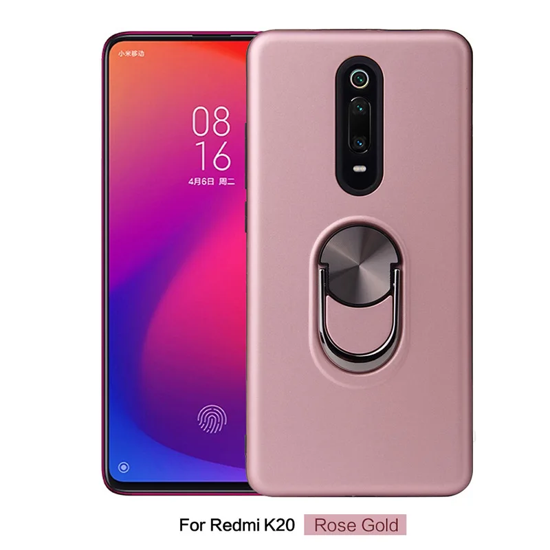 Чехол для телефона для mi Xiao mi CC9E CC9 9T Pro A3 Lite Red mi 8A 8 7A 7 Note 8 7 K20 Pro Супер Ударопрочный металлический чехол с кольцом для автомобильного кронштейна - Цвет: Rose Gold