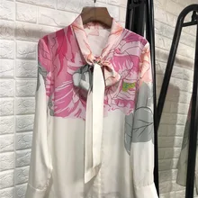 Осенне-зимние женские шелковые рубашки с длинным рукавом и воротником-бантиком, элегантные цветочные топы и блузки, новинка, Подиумные брендовые дизайнерские рубашки