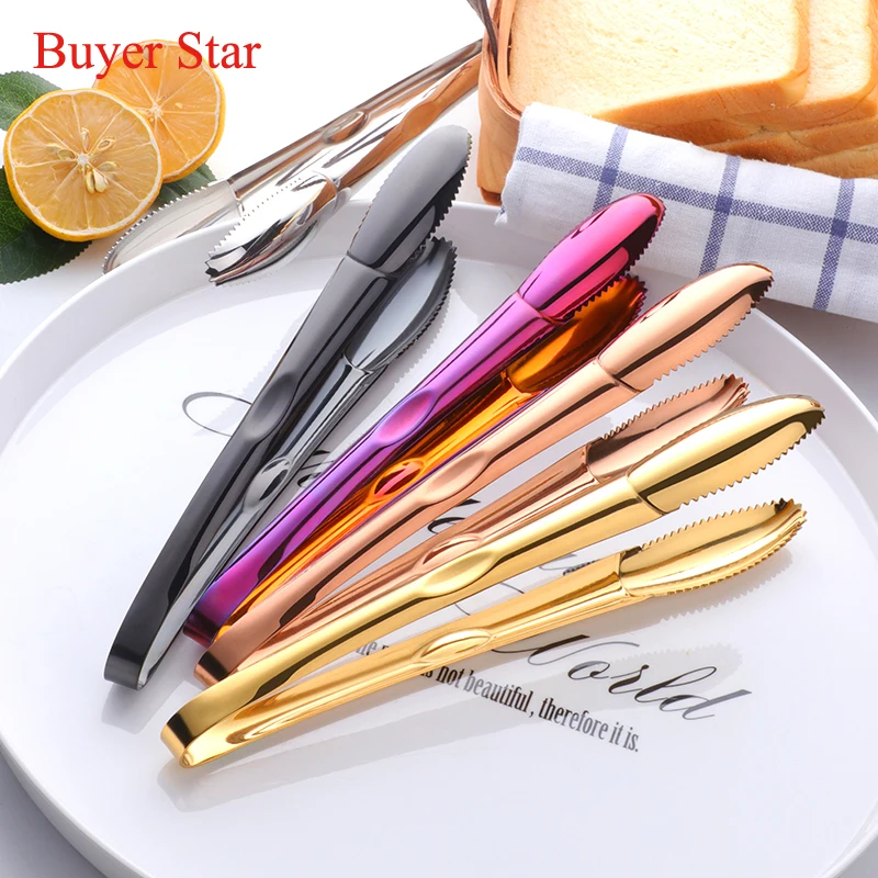 2pcs Stainless Steel Tongs Bread Clip buffet Grilling Clamps Pizza cake Food Serving tools Metal Baking ware Kitchen Utensils pizza bakeware