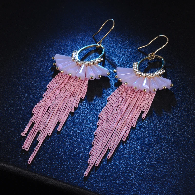 TDQUEEN Dangle Earring Metal Chain Tassel Earrings Gold Color Women Fashion Earrings Crystal Handmade Long Tassel Drop Earring (3)