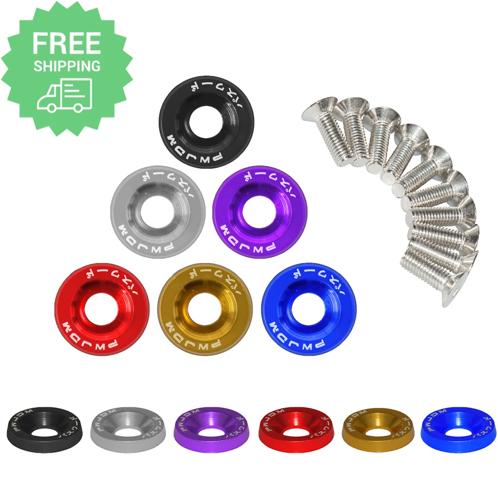 

Free Shipping 10PCS Universal Car Styling Modification Aluminum M6 Hex Fastener Fender Washer License Plate Bolt JDM Accessories