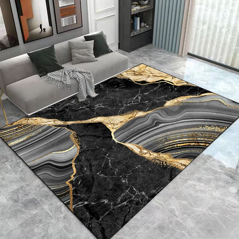 Geometric Marble Texture Round Floor Mat Bedroom Carpet Living Room Area Rugs