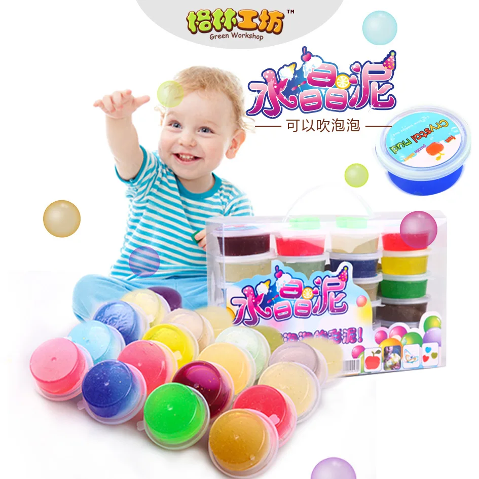 

Green Children 5D Crystal Colored Clay Ultra-Light Crystal Clay Plasticene Modeling Clay 12 Color Square Cup Transparent Gift Bo