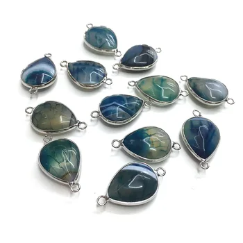 

1PC Natural Stone Water Drop Shape Blue Agates Pendant Connector Charm Pendant For DIY Jewelry Making Size 15x26mm