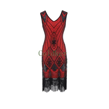 

Plus Size xxxl 20s Party Women 1920s Gatsby Cocktail Sequin Art Deco Flapper Dress and Accessory