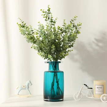 

1 Branch Artificial Leaves Big Branch Large Fake Eucalyptus Plant Plastic Home Decoration for Home Shop Garden Office Party DIY