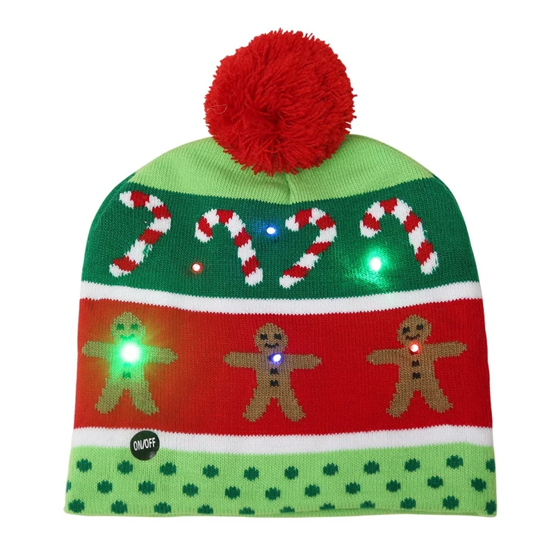 

Led Light Cotton Christmas Hat Knit Up Beanie Hat Kids Adult Children Cap Christmas Party Decoration New Year Gifts