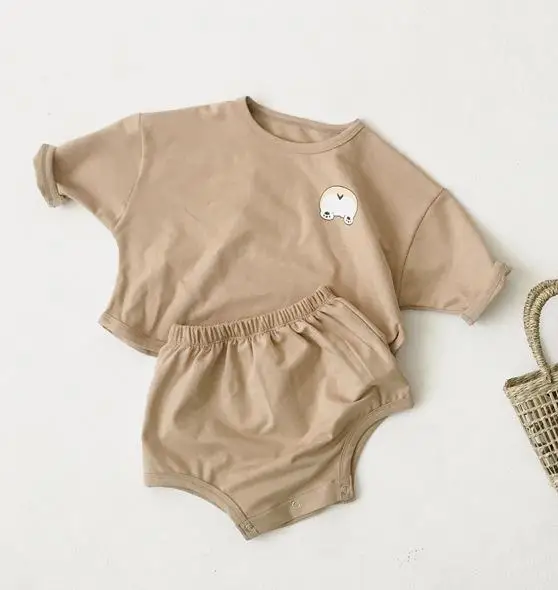 Autumn Newbron Cartoon Romper Set Baby Boy Girl Long Sleeve T Shirt With Short Pants Romper Jumpsuit Kid Clothing Suit - Цвет: as photo