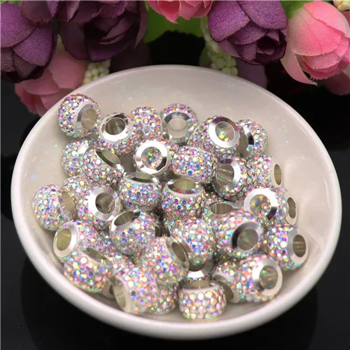 20Pcs New Assorted Color Luxury Rhinestone Large Hole Spacer Fit Pandora Charms Bracelet Hair Beads for Women DIY Jewelry Making New Luxury Color 2