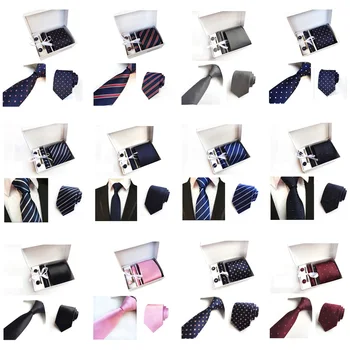 

Men's Stripe Floral Necktie Pocket Square Cuff Links Tie Clip Set With Box NEW HZTIE0507