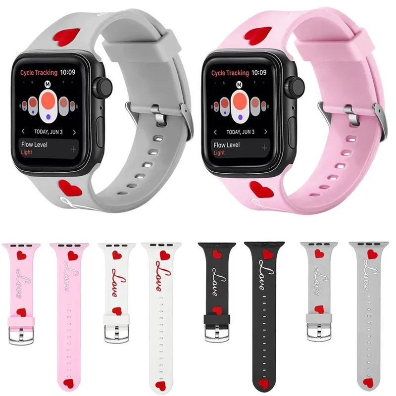 Love Heart Band для Apple Watch 38 мм 40 42 44 iWatch Series 5 4 3 2 1 полосы мягкий силиконовый спортивный