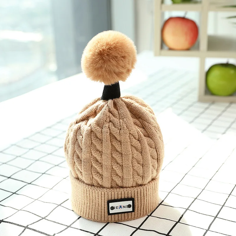 Winter Hats For Kids Pompom Fur Knitted Beanie Cap Baby Children Fur Pom Pom Hat Girls Warm Outdoor Ski Caps Bonnet