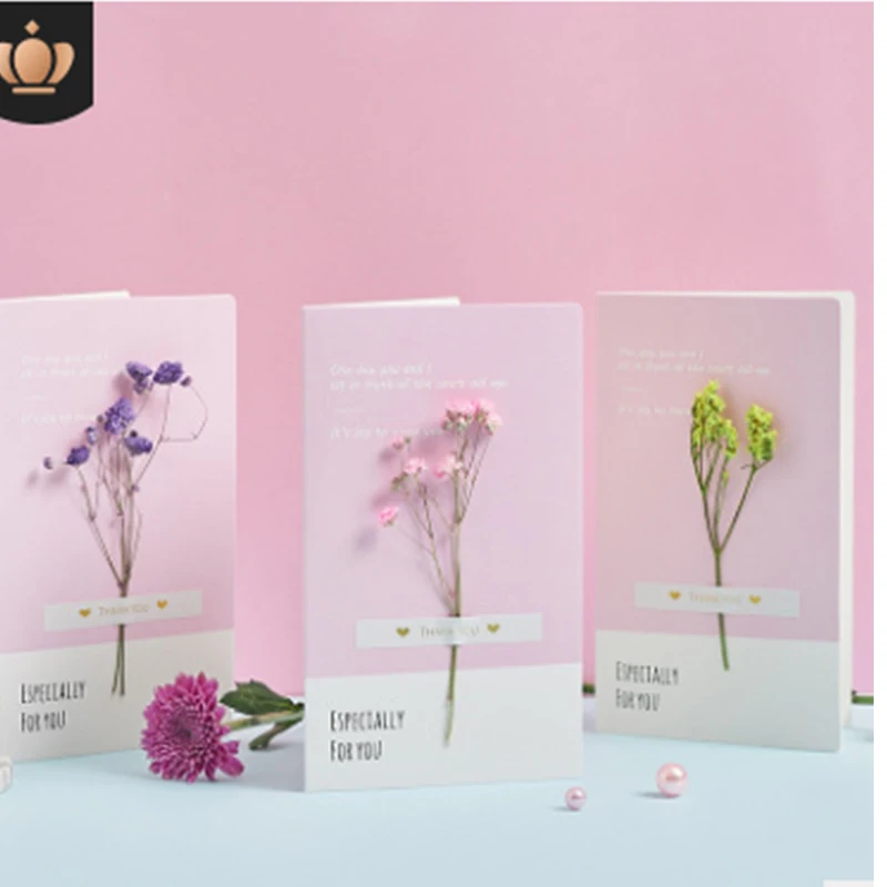 Creative Dried Flower Folding Small Card Birthday Blessing Thanksgiving Teacher's Day Greeting Card Postcard Wedding Invitation