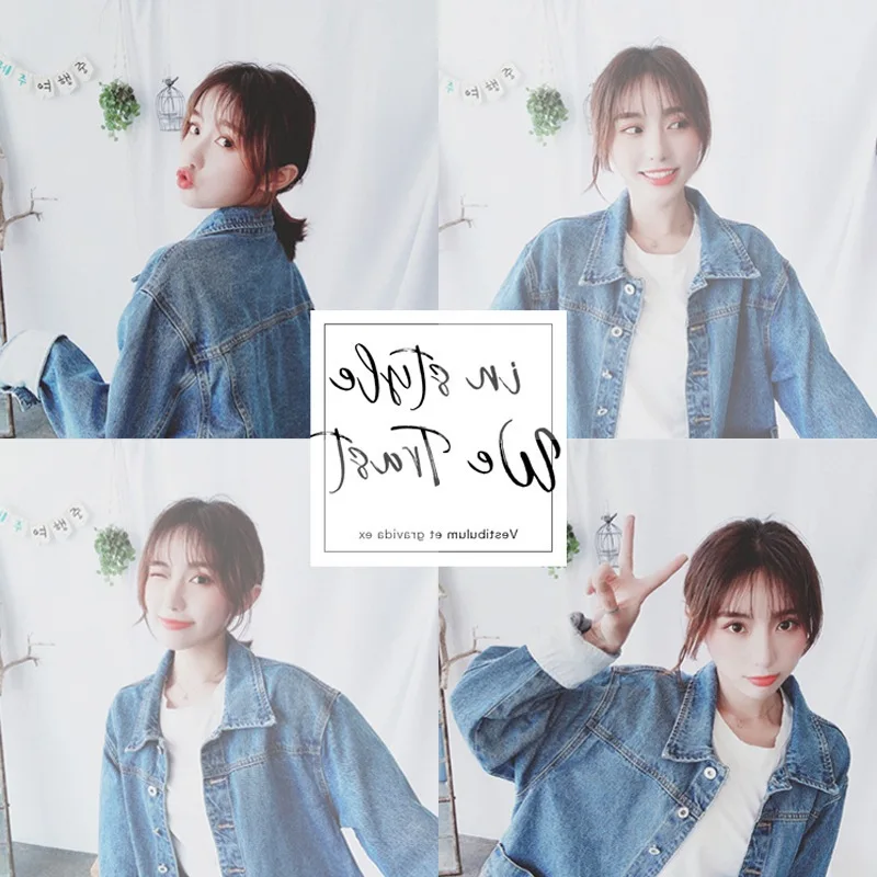 

Photo Shoot CHIC Autumn Clothing New Style Large Pocket Fold-down Collar Loose-Fit Single-Breasted BF Style Denim Blue Jacket Wo