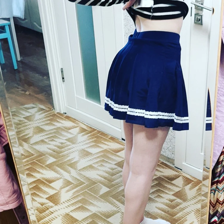XS-XXL, четыре цвета, высокая талия, трапециевидная Женская юбка, полосатая, прошитая, Матросская, плиссированная юбка, эластичная талия, Милая юбка для танцев для девочек