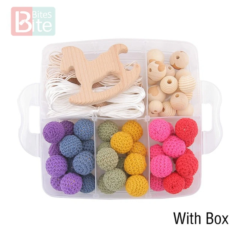 Rainbow Set-2 1 Набор, детский Прорезыватель для зубов, сделай сам, силиконовая соска с бусами, цепочка с зажимом, детский мобильный шерстяной шар, BPA бесплатно, деревянные вязаные бусины, Прорезыватель для зубов - Цвет: Rainbow Set-2
