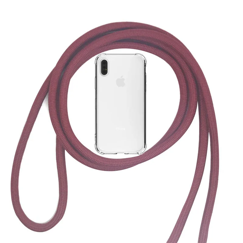 wine red Кроссбоди шнурок Ожерелье Веревка Прозрачный чехол для телефона для iPhone 11 Pro Max XS MAX XR X 10 7 8 6 6s plus 5 5SE ремешок шнур крышка - Цвет: wine red