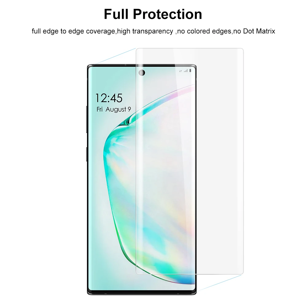 Протектор экрана с разблокировкой отпечатков пальцев для samsung Galaxy Note 10 Plus УФ-стекло плёнка полностью покрывающая для Note 10 закаленное стекло