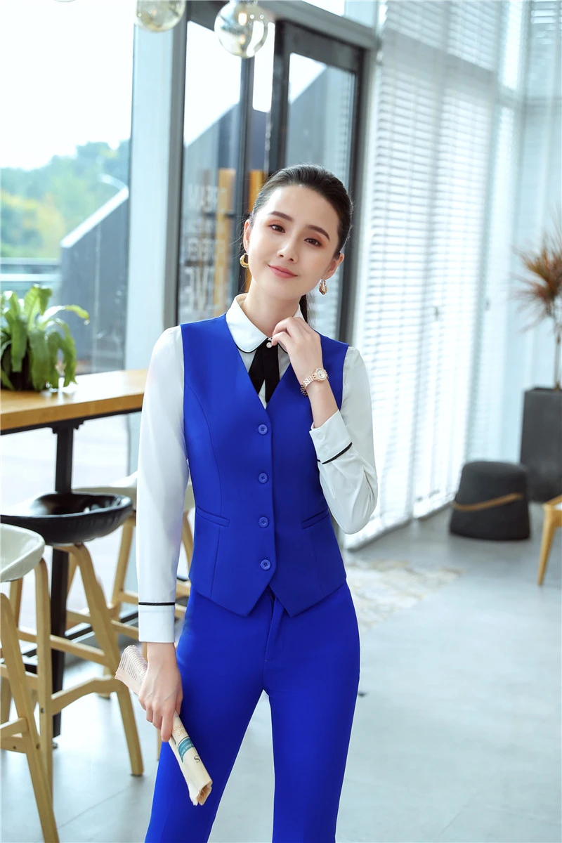 

Formal Uniform Designs Women Business Suits with Vest Coat & Waistcoat and Pants for Ladies Professional Office Work Wear Set