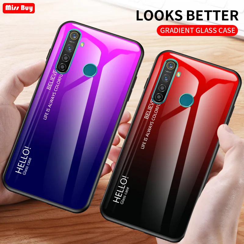 Для OPPO Realme 5 Pro Чехол 2019 градиентный чехол для телефона из закаленного стекла 5Pro