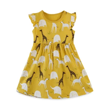 

Cute Cartoon Animal Print Baby Girl Dress Cotton Yellow Sleeveless Lightweight Dresses for Little Girl Toddler Dress Kids Clothe