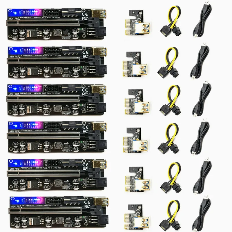 VER010 010S USB3.0 PCI-E Райзер VER 010 PLUS Экспресс 1X 4x8x 16x Pcie адаптер карта SATA 15 контактов на 6