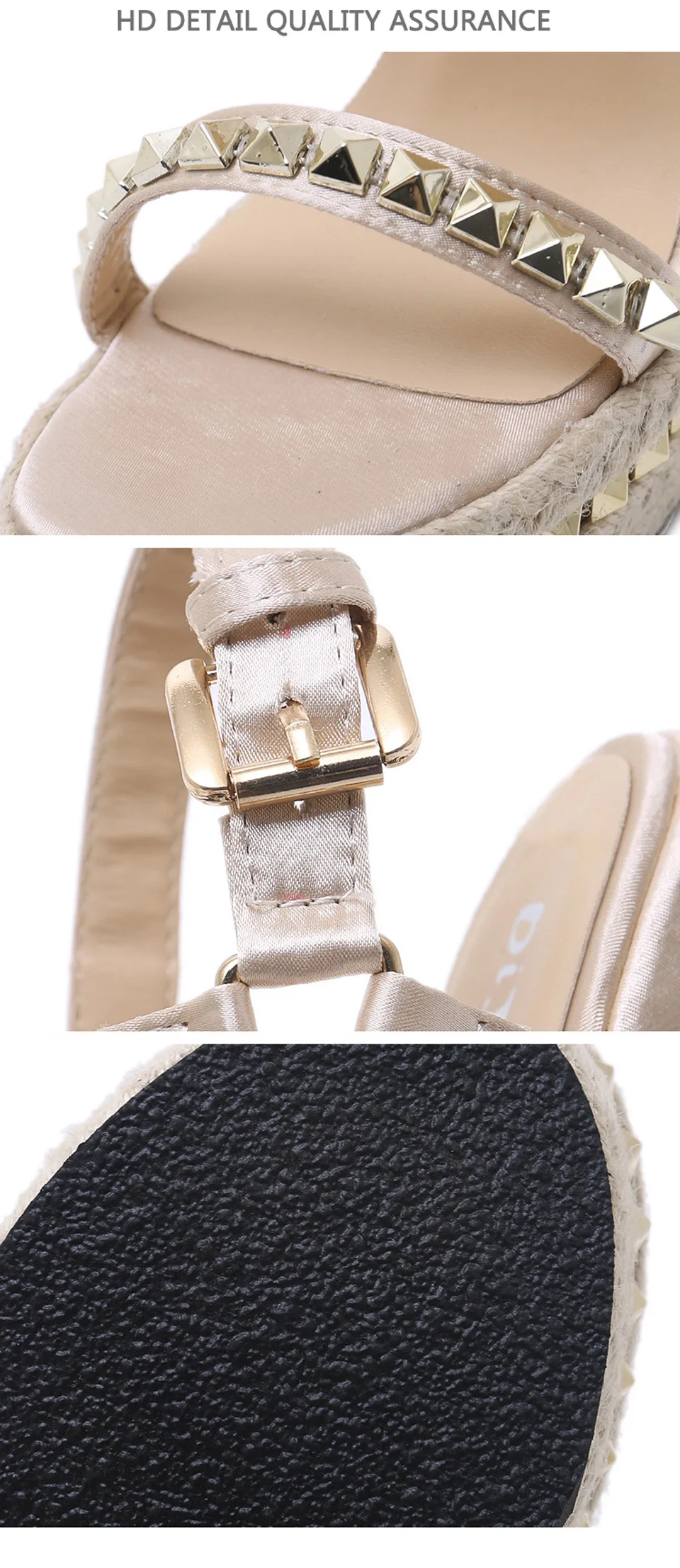 Gold Ladies Sandals Platform Sandals Women Shoes Summer High Heels Shoes Ankle Strap Chaussures Femme Rivet Wedges Shoes