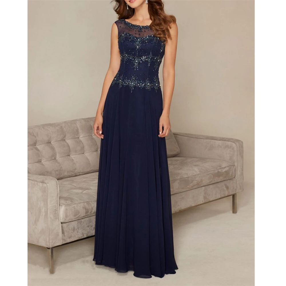 Изысканный темно-синий/шампанж шифон драгоценный вырез Vestidos De Festa Короткие рукава трапециевидной формы с открытой спиной оборками бисером Божья Матерь