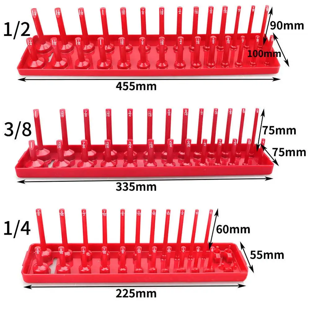 

Metric SAE Plastic Home Tools Rack Tray Organizer 3PCS/Set 1/4'' 3/8'' 1/2'' Socket Organizer Sleeve Holder Garage Storage Tool