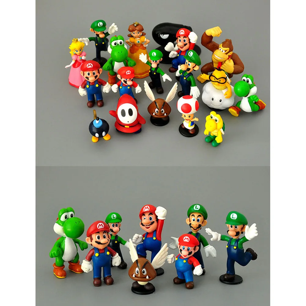 

18pcs/lot Super Mario Bros PVC Action Figures Yoshi Peach Princess Luigi Shy Guy Odyssey Donkey Kong Model Cartoon Model Dolls