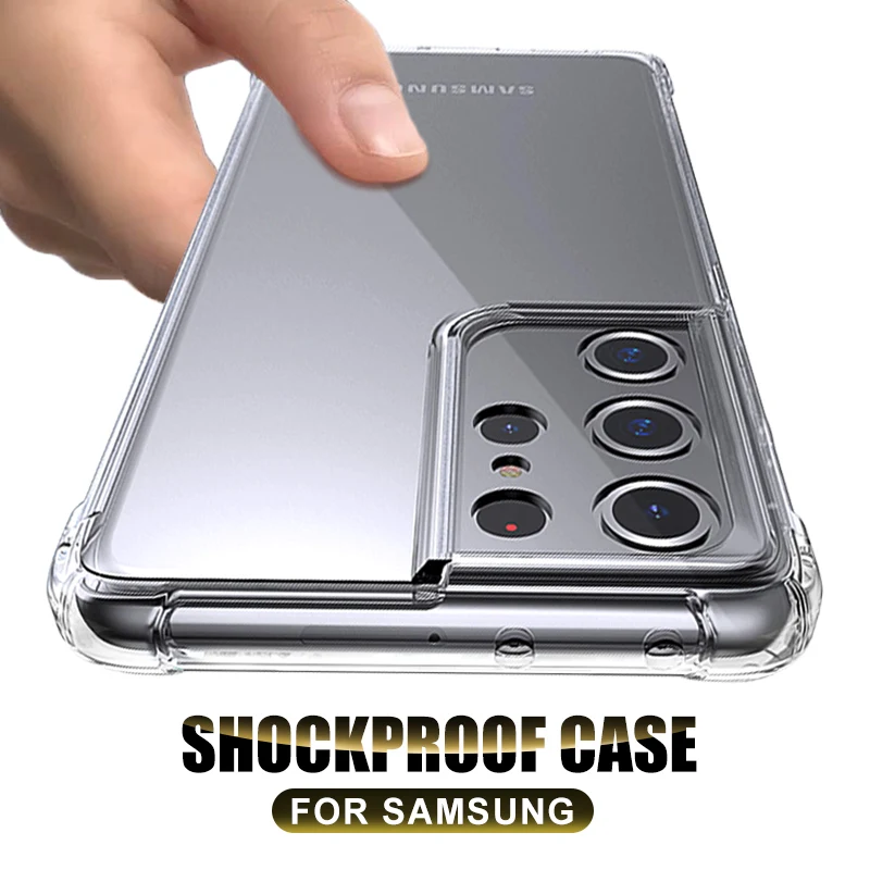 Funda de teléfono a prueba de golpes para Samsung Galaxy S21 Plus S21 Ultra S20 FE S10 S9 S8 Plus A51 A71 Note 8 9 10, funda de silicona transparente