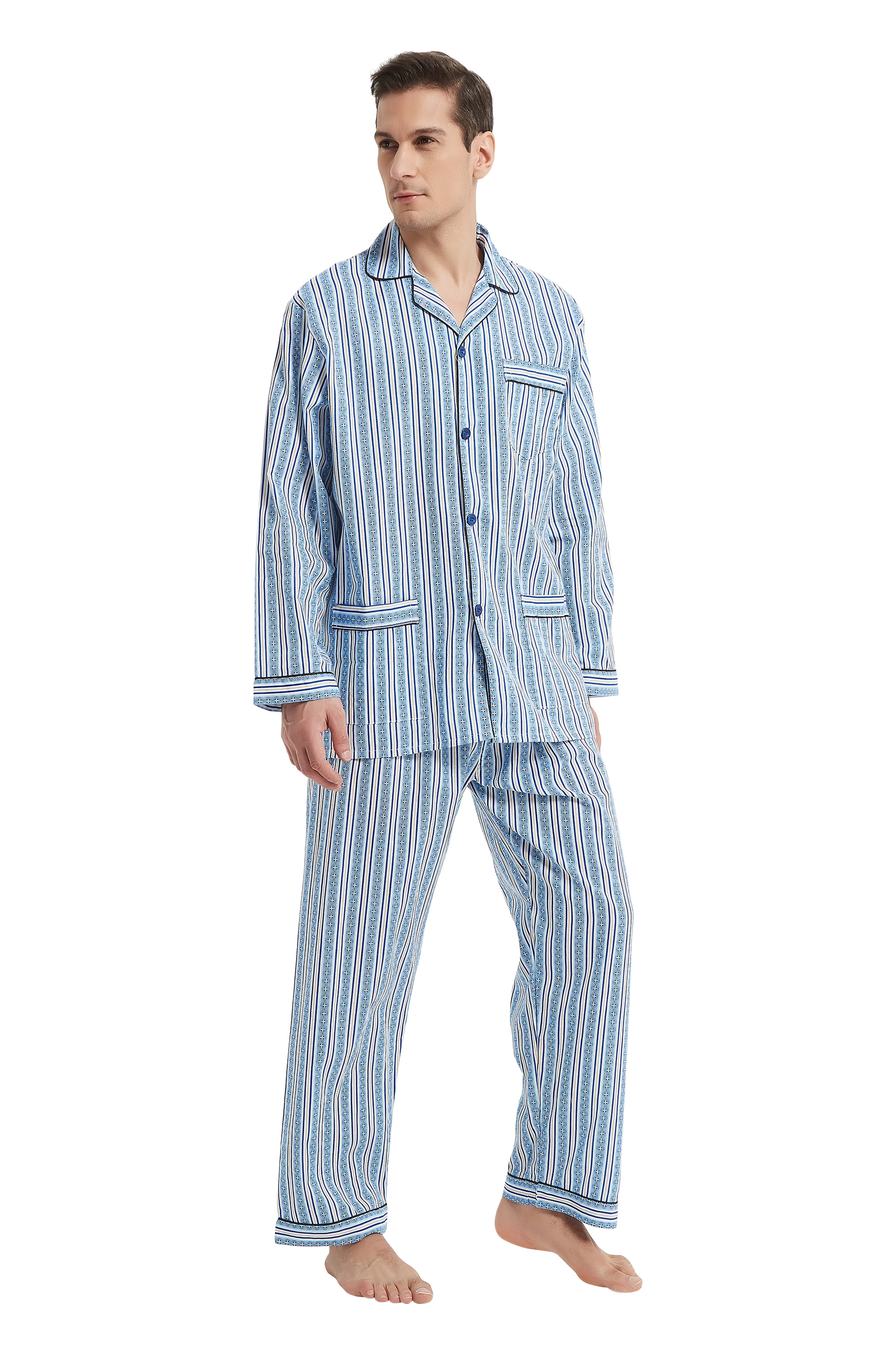 Global/pajamas men's button/set men's home/pajamas men's with pants suitable for spring and summer