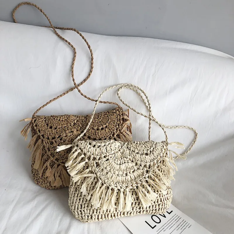 

Summer rope crochet flower straw bag ladies handbag rattan bamboo shoulder bag casual beach bag handbag