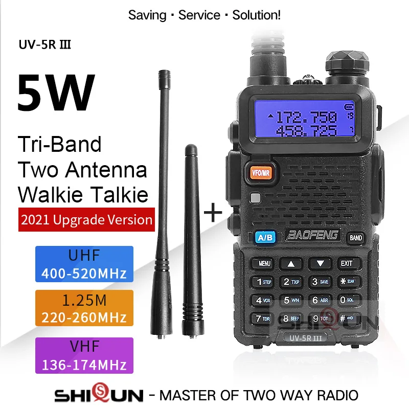Compra 2021 Baofeng UV-5R III Tri-banda Walkie Talkie VHF 136-174Mhz/220-260Mhz/UHF 400-520Mhz, Radios 5W UV5R UV 5R como UV-5R A3 85Z18WpkX
