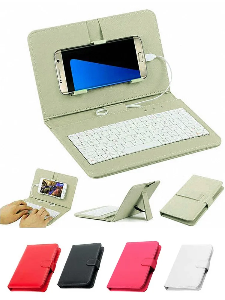 

Portable PU Leather Wired Keyboard Case Protective Mobile Phone For Andriod 4.2''-6.8'' Xiaomi Huawei mate Samsung honor