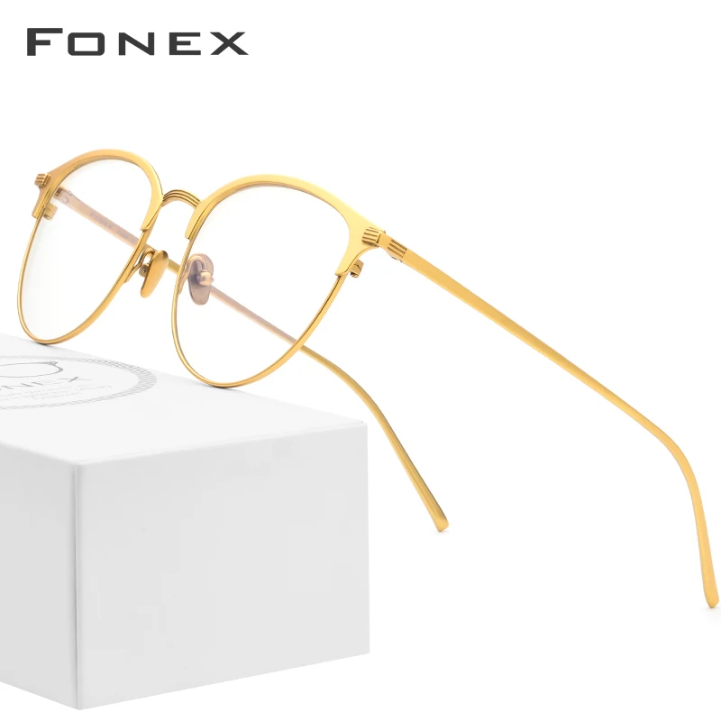 Мужские очки с оправой из чистого титана FONEX круглые по рецепту