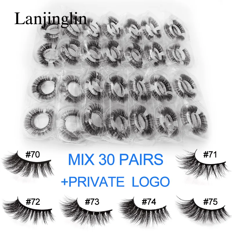 MIX30PAIRS WITH LOGO 20 Вт, 30 Вт/40/50/100 пар Искусственные ресницы для макияжа пушистые тестировалось на животных 3d ресницы серо-коричневого цвета естественные Ложные ресницы для увеличения ресниц - Color: MIX30PAIRS WITH LOGO