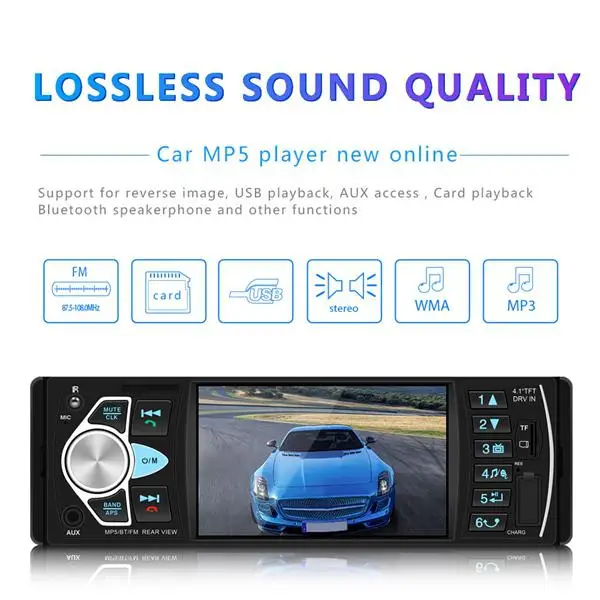 4,1 дюймов 1Din HD автомобильное радио стерео MP5 Bluetooth Hands-free Автомобильный плеер карта радио с камерой заднего вида Поддержка SD MP3 MMC