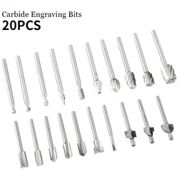 Juego de brocas de enrutamiento HSS 1/8 para Dremel, herramientas rotativas de carburo, fresa de tallado de raíces de Metal y piedra de madera, 20 Uds.