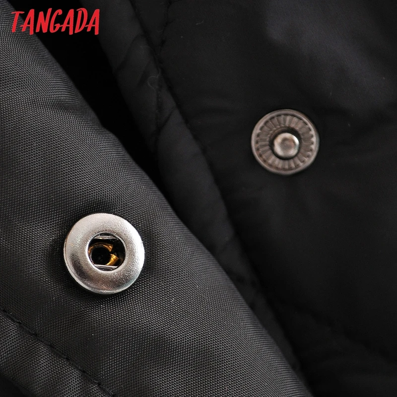Tangada 2020 Autumn Women Solid Oversize Thin Parkas Cotton Jacket Long Sleeve Female Black Padded Overcoat QN1