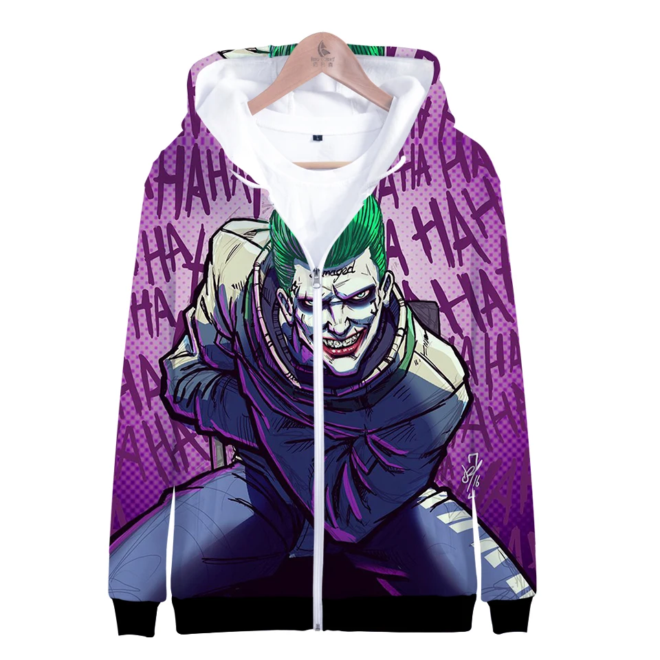 HAHA Joker толстовки на молнии мужские толстовки с капюшоном на Хэллоуин с сумасшедшей улыбкой толстовки для мальчиков и девочек Suicide HAHA Joker Кепка-капюшон куртки пальто