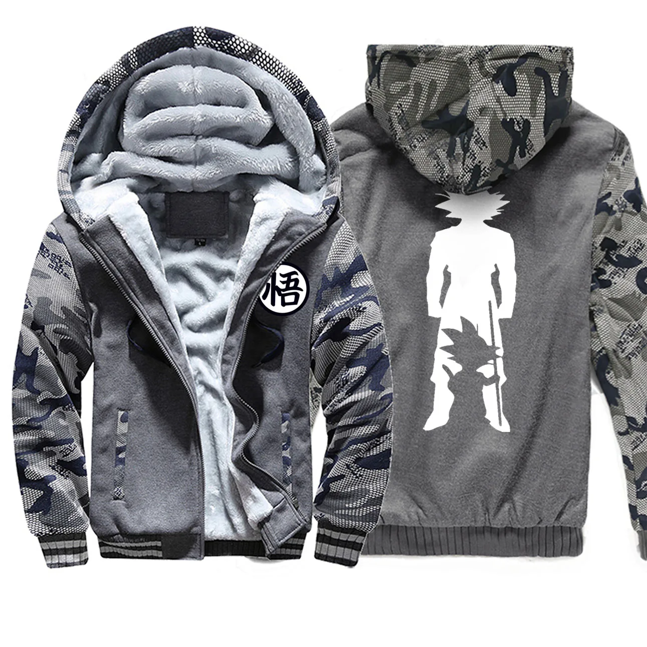 Японское аниме Dragon Ball Camo Толстовка мужская верхняя одежда Флисовая теплая куртка камуфляж боди теплая Harajuku зима новое пальто на молнии