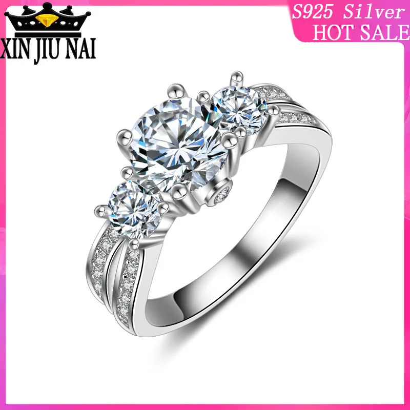 

sterling silver ringFashion Jewelry Handmade Three-stone Zircon stone Sterling silver Women Engagement Wedding Band Ring